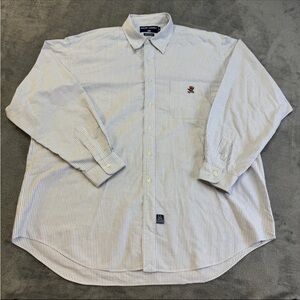 VINTAGE Ralph Lauren Sport Shirt Mens Large Blue Button Up USA Bear Big Shirt